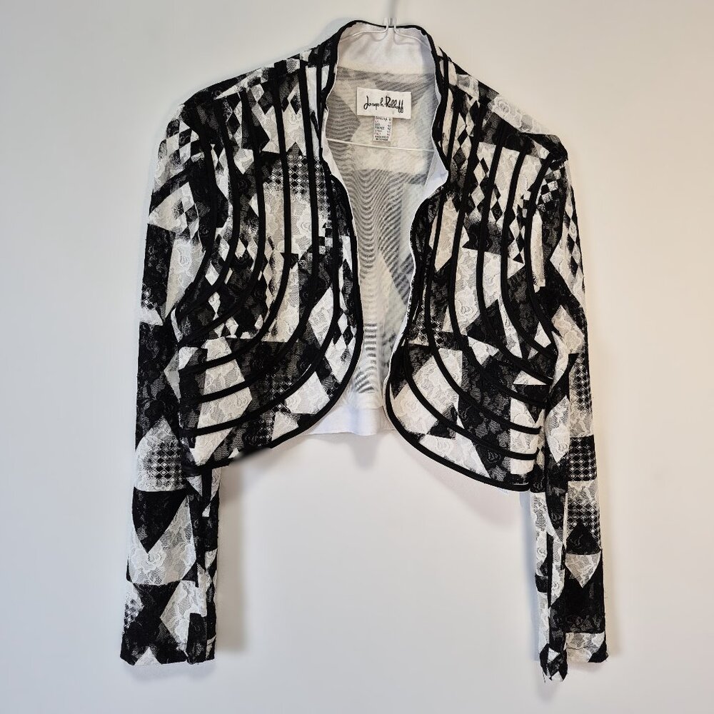 Vintage Joseph Ribkoff Bolero Black and White Cropped Blazer